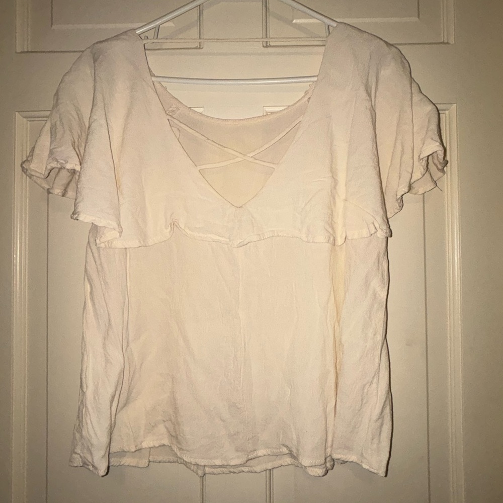 Elegant Women's Cream Flutter Sleeve Blouse open back travel angel top summer
